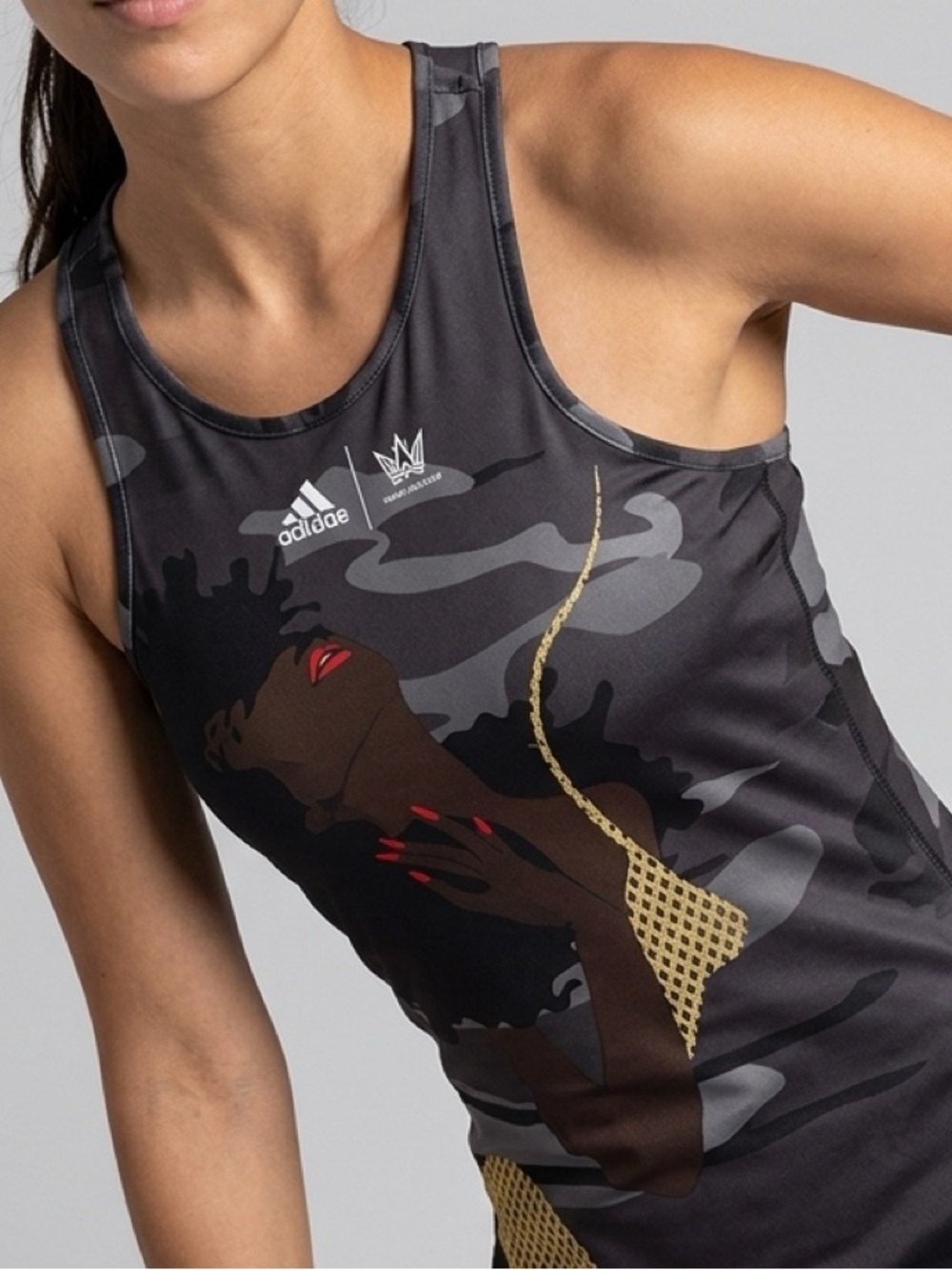 adidas Women’s Black Camo Tank with Gold Graphic